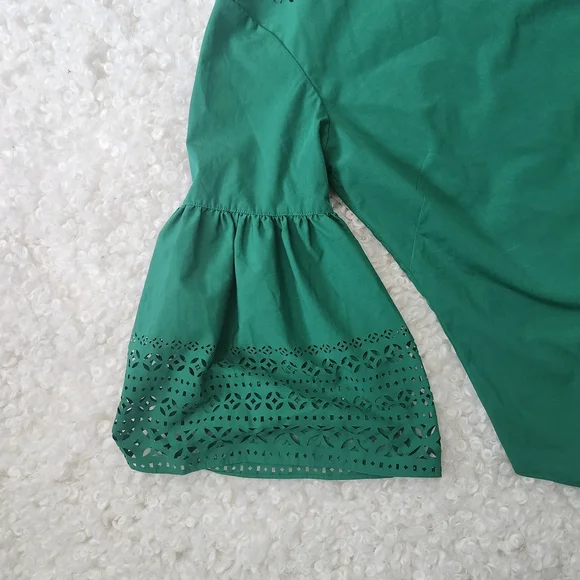 Ralph Lauren S Laser Cut Green Women Top Bell Sleeve Eyelet Blouse Casual Office - Picture 7 of 12